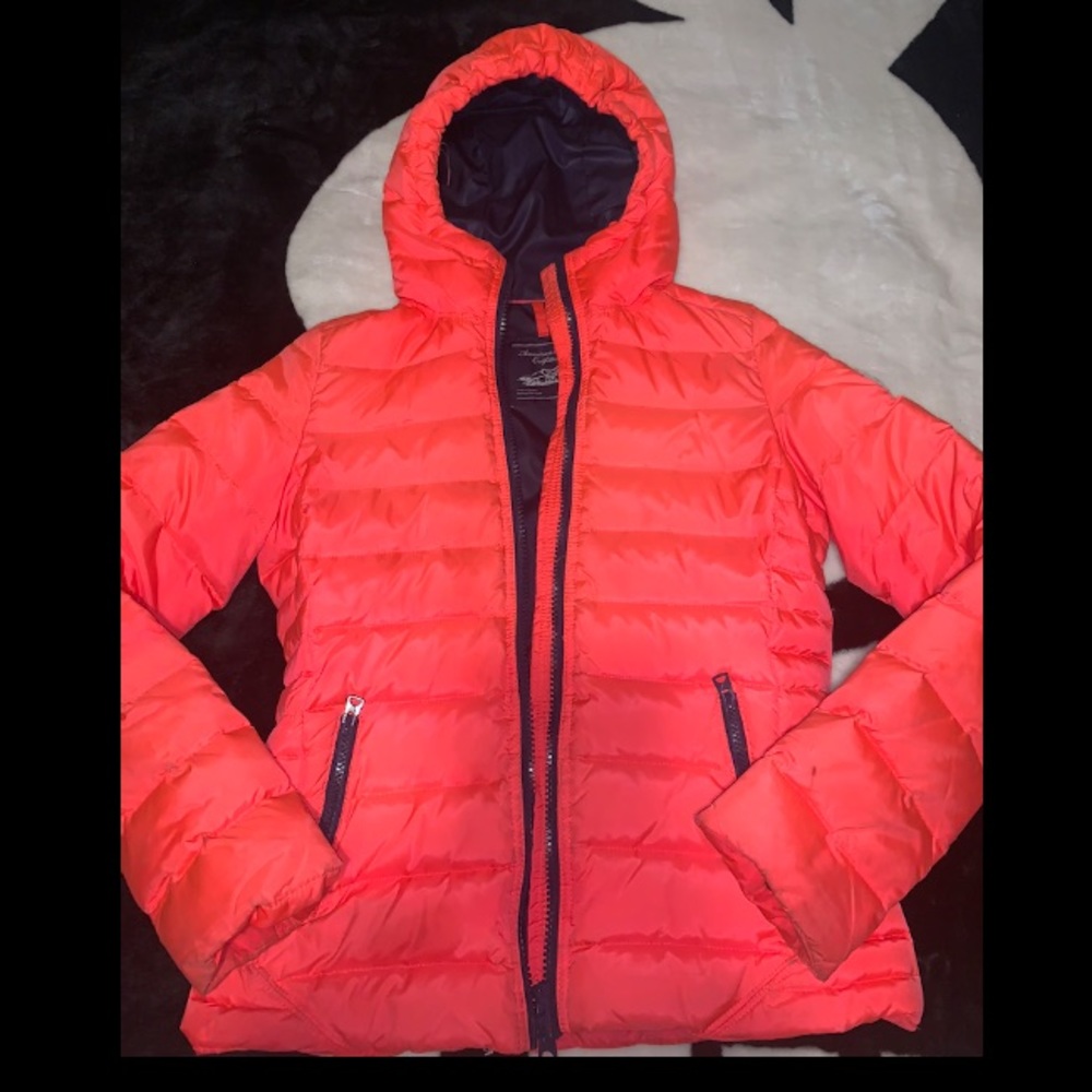 American Eagle Red Down Feather Winter Jacket